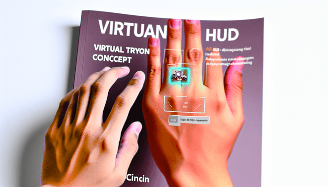 Book cover concept for a virtual try-on cincin ring with AR HUD overlays.